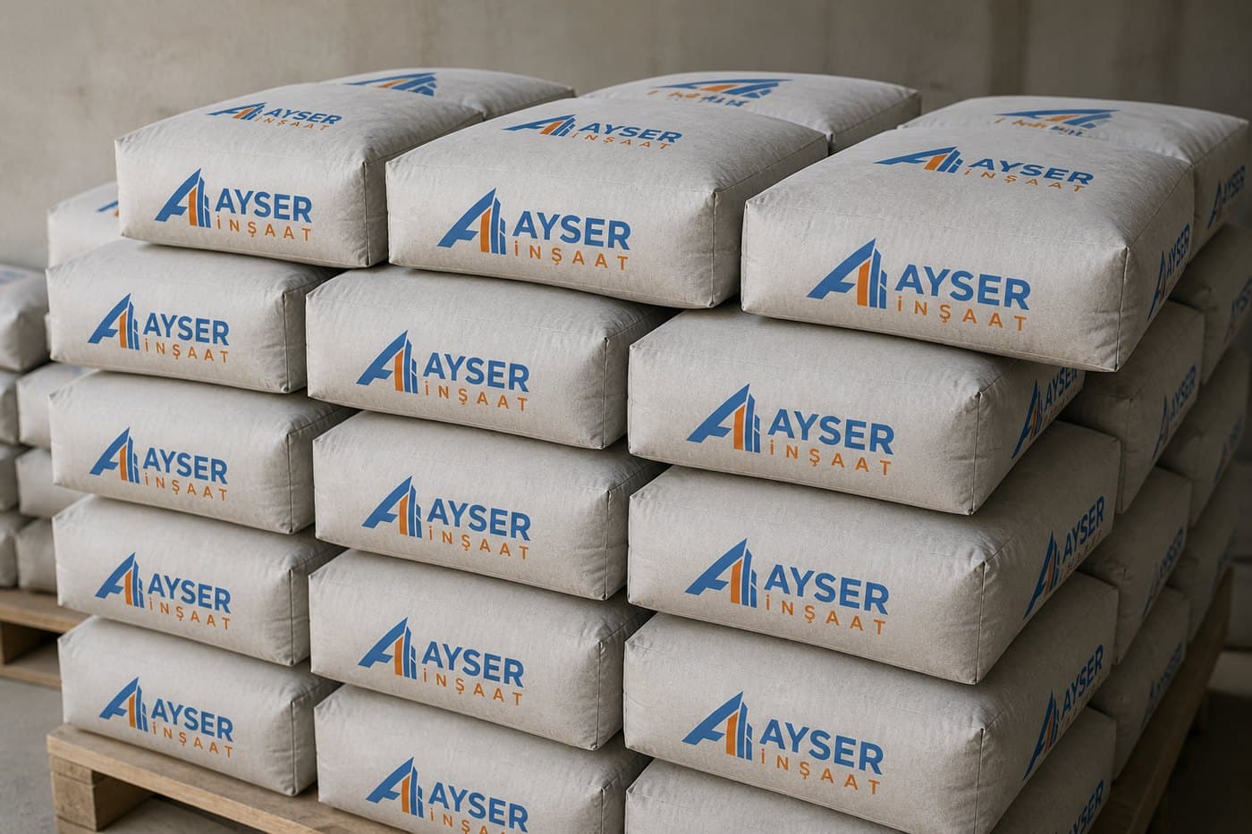 Ayser İnşaat çimento torbaları stok görünümü